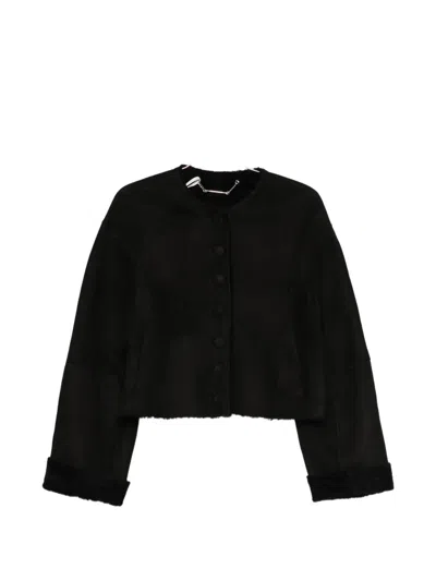 Nour Hammour Willow Buttoned Leather Jacket In Black