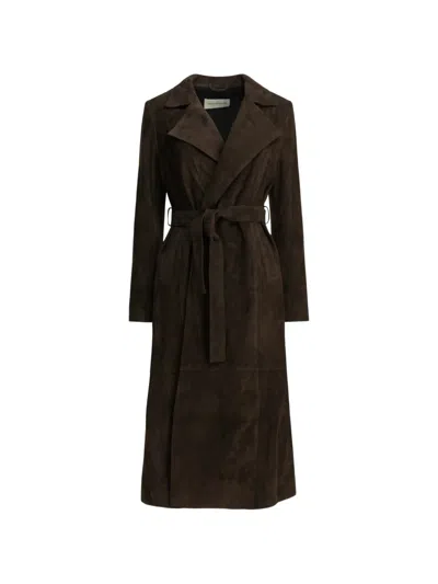 Nour Hammour Winona Belted Suede Coat In Brown