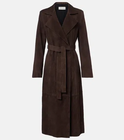 Nour Hammour Winona Belted Suede Wrap Coat In Brown