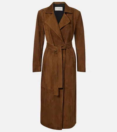 Nour Hammour Winona Belted Suede Wrap Coat In Brown
