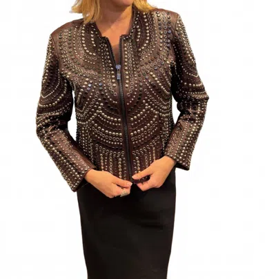 Nour Hammour Women's Leather Studded Jacket In Burgundy In Brown