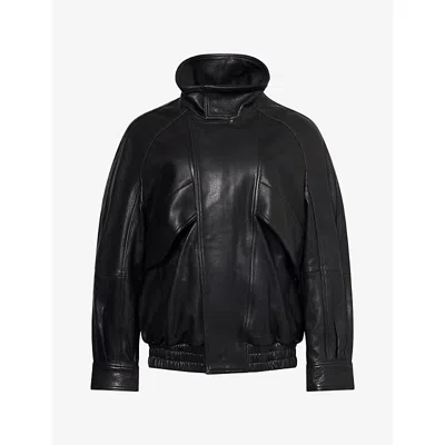 Nour Hammour Womens Ariste High-collar Leather Jacket Black Xs