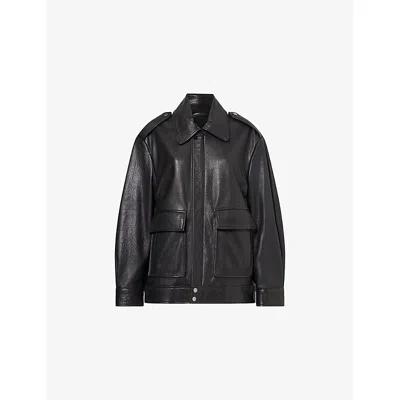 Nour Hammour Womens  Drey Oversized Leather Jacket In Black