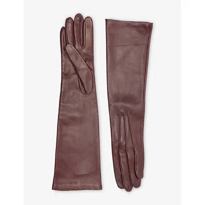 Nour Hammour Womens  Long Braided Leather Gloves In Burgundy