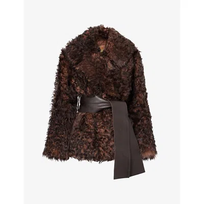 Nour Hammour Womens  Noa Belted Shearling Jacket In Animal Print