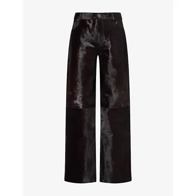 Nour Hammour Womens Brown Ponyhair Kitty Straight-leg Pony Hair Trousers
