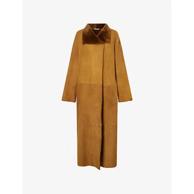 Nour Hammour Womens  Birthday Shawl-collar Shearling Coat In Brown
