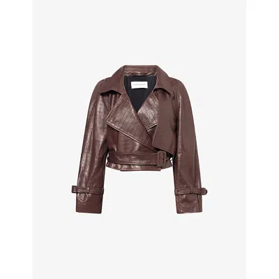 Nour Hammour Womens  Hatti Belted Croc-embossed Leather Jacket In Brown