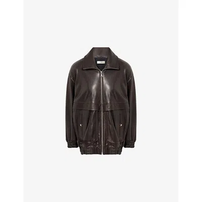 Nour Hammour Womens Beck Relaxed-fit Leather Jacket Dark Chocolate In Black