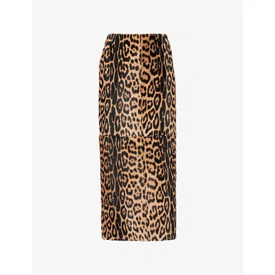 Nour Hammour Womens Elyse Ponyhair Leopard Fur Midi Skirt In Brown