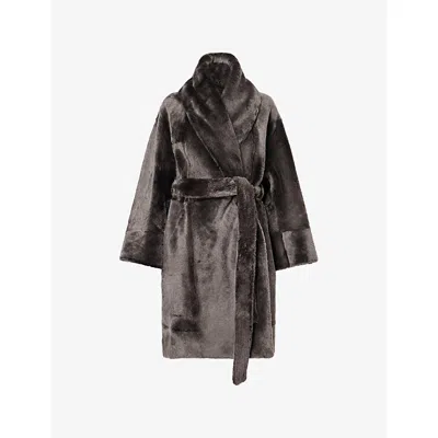 Nour Hammour Womens  Juno Belted Shearling Robe Coat In Brown