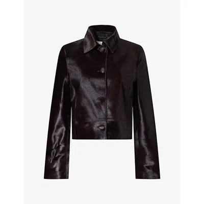 Nour Hammour Womens Hadley Long-hair Leather Jacket Brown Ponyhair In Black