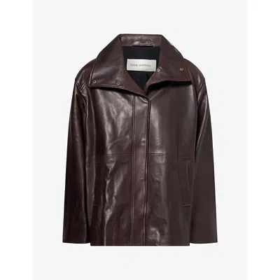 Nour Hammour Womens Lowen High-neck Leather Jacket Dark Brown