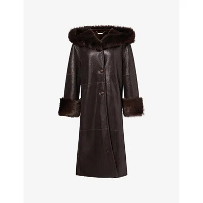 Nour Hammour Womens  Gancin Shearling-trim Leather Coat In Brown