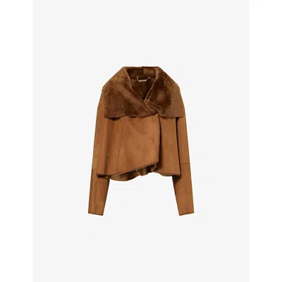 Nour Hammour Womens  Cascade Draped Shearling Jacket In Brown