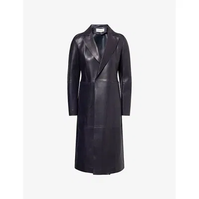 Nour Hammour Womens Navy Blue Claude Exclusive Leather Jacket