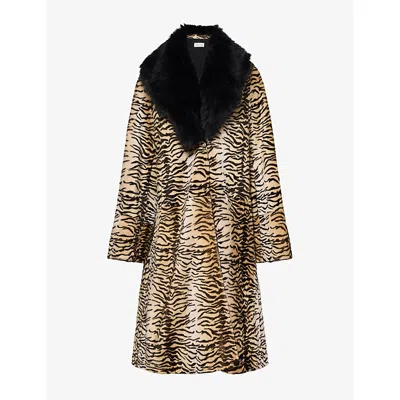 Nour Hammour Womens Nina Long Shearling Coat Golden Tiger