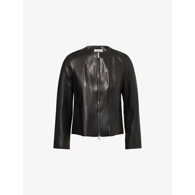 Nour Hammour Womens Noir Classique Classic Round-neck Leather Jacket In Black