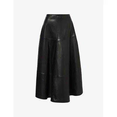 Nour Hammour Womens Noir Classique Opera Flared Leather Midi Skirt In Black