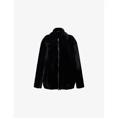 Nour Hammour Womens  Oversized Plush Shearling Bomber Jacket In Black