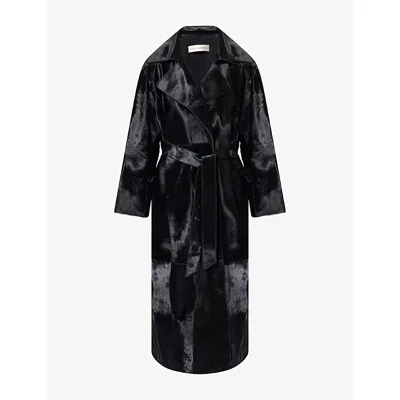 Nour Hammour Womens Althea Belted Leather Coat Obsidian Black