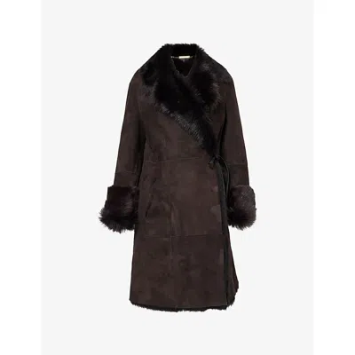 Nour Hammour Womens Ombre Joni Midlength Notch-lapels Shearling Coat In Brown