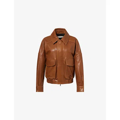 Nour Hammour Womens  Runa Leather Bomber Jacket In Brown