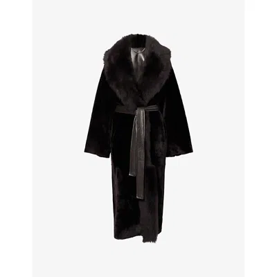 Nour Hammour Womens Rich Brown Isadora Long Shearling Coat Xs