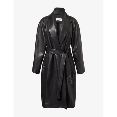 Nour Hammour Womens Sylvie Shawl-lapel Leather Coat Noir Classique