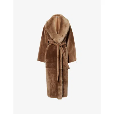 Nour Hammour Womens  Isadora Belted Shearling Coat In Brown