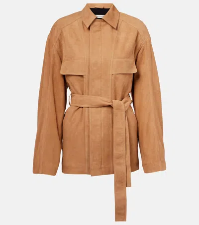Nour Hammour Zakary Belted Suede Jacket In Beige