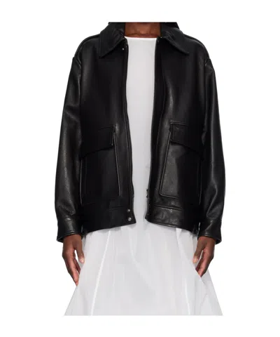Nour Hammour Zippered Leather Jacket In Black