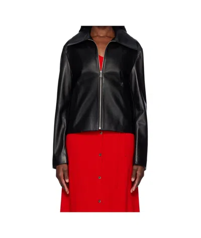 Nour Hammour Zippered Long-sleeved Leather Jacket In Black
