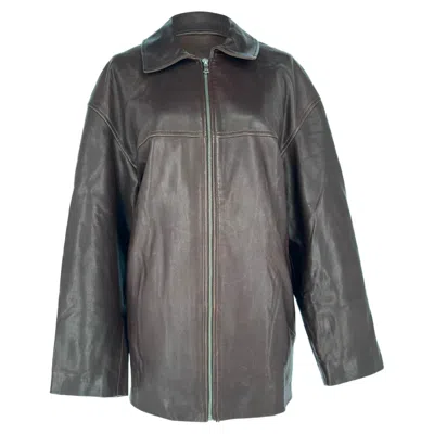 Nour Hammour Zip-up Jacket In Brown Lambskin Leather In Gray