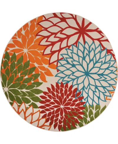 Nourison Aloha Alh05 7'10" X 7'10" Round Outdoor Area Rug In Green