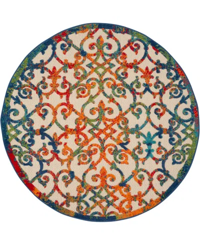 Nourison Aloha Alh21 5'3" X 5'3" Round Outdoor Area Rug In Multi