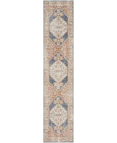 Nourison Astra Machine Washable Asw11 2'2" X 12' Runner Area Rug In Denim