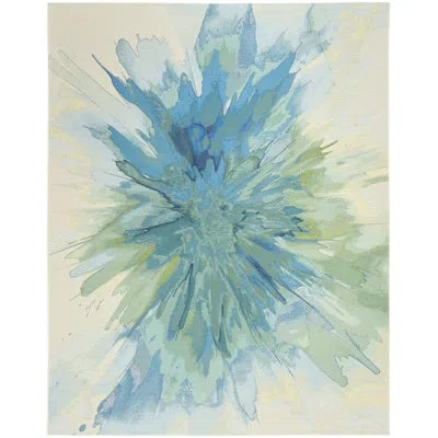 Nourison Color Splash 5'3" X 7'3" Ivory Blue Modern Rug In Blue;ivory
