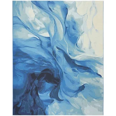 Nourison Color Splash 7'10" X 9'10" Blue Ivory Modern Rug In Blue;ivory