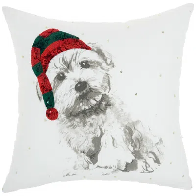 Nourison Holiday White Dog 18" Square Decorative Throw Pillow