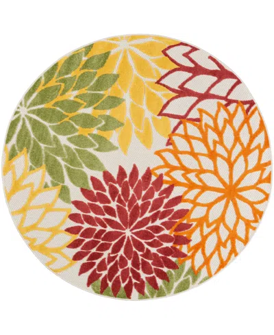 Nourison Home Aloha Alh05 4' X 4' Round Outdoor Area Rug In Red,multi