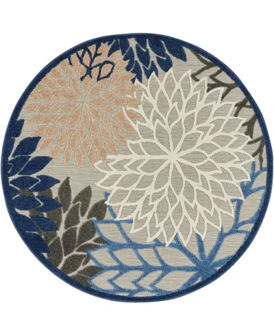 Nourison Home Aloha Alh05 5'3" X 5'3" Round Outdoor Area Rug In Blue,multi