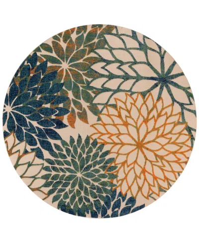 Nourison Home Aloha Alh05 5'3"x5'3" Round Area Rug In Blue,green