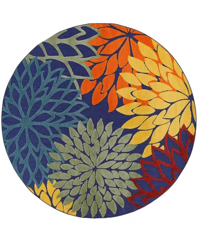 Nourison Home Aloha Alh05 5'3"x5'3" Round Area Rug In Navy,multi