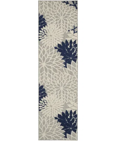Nourison Home Aloha Alh05 Ivory And Navy 2'3" X 8' Runner Rug In Multi