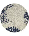 Nourison Home Aloha Alh05 Ivory And Navy 5'3" Round Rug In Multi