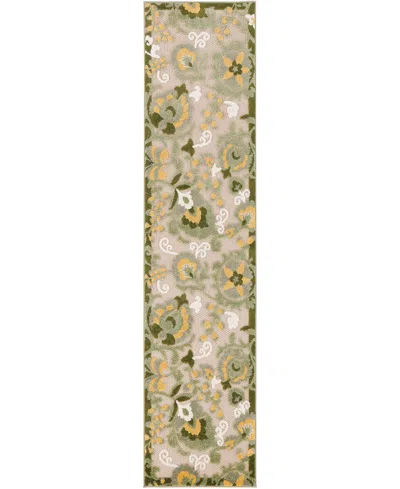 Nourison Home Aloha Alh17 2'3"x8' Runner Area Rug In Ivory,green