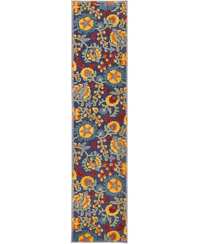 Nourison Home Aloha Alh17 2'3"x8' Runner Area Rug In Navy,multi
