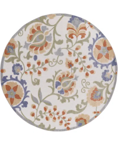 Nourison Home Aloha Alh17 5'3"x5'3" Round Area Rug In Ivory,blue