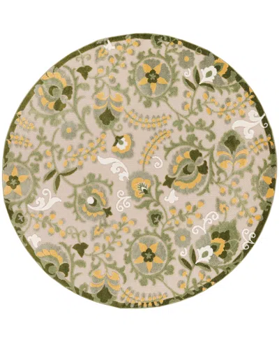 Nourison Home Aloha Alh17 5'3"x5'3" Round Area Rug In Ivory,moss